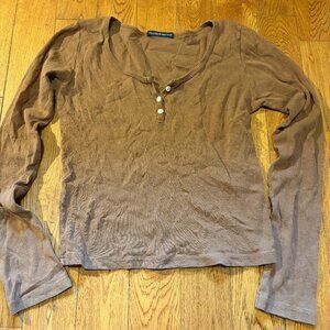 EUC Brandy Melville Zelly Buttoned Brown Top Long Sleeve Shirt